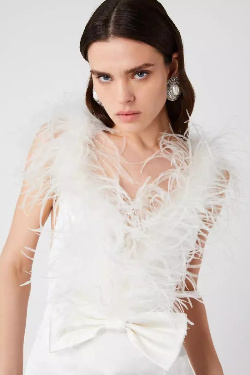 Ostrich Feather Trim Gown Prom Dress Main image
