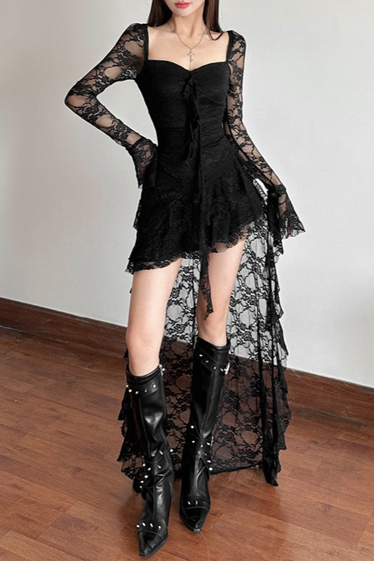 Long Sleeve Irregular Hem Lace Dress Main image