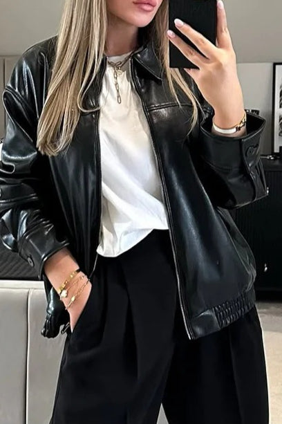Faux Leather Bomber Jacket Secondary image