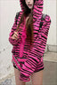 Rhinestone Wing Print Contrast Zip-Up Hoodie