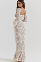 Strapless Lace Flared Backless Bodycon Maxi Lace Dress