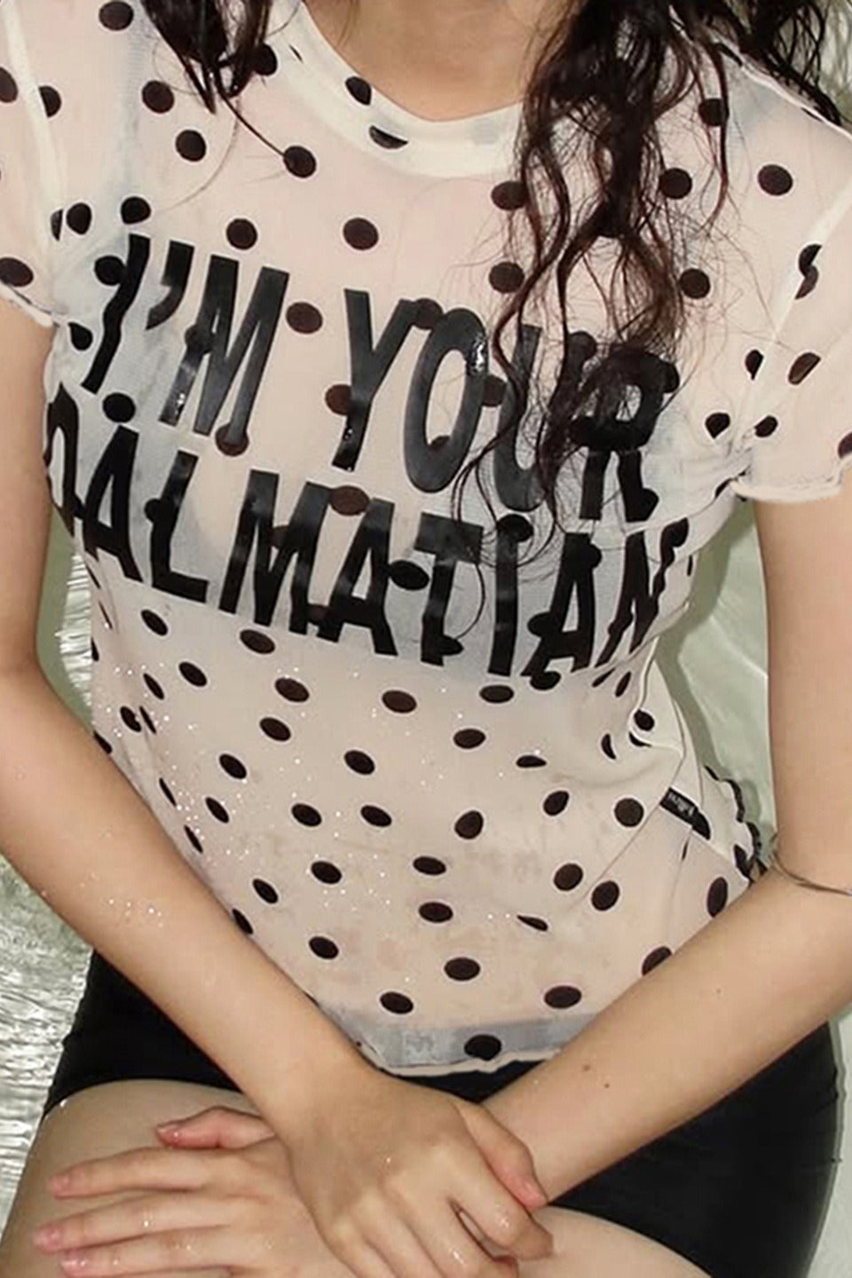 Mesh Polka Dot Letter Print Blouse Secondary image