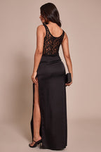 Lace Trim Sleeveless Side Slit Fit Mini Lace Dress