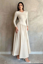 Scoop Neck Drop Waist Flared Maxi Dress