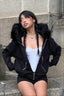 Black Zip Panel Printed Fleece Hoodie