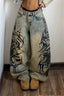 Tribal Graffiti Washed Wide Leg Jeans