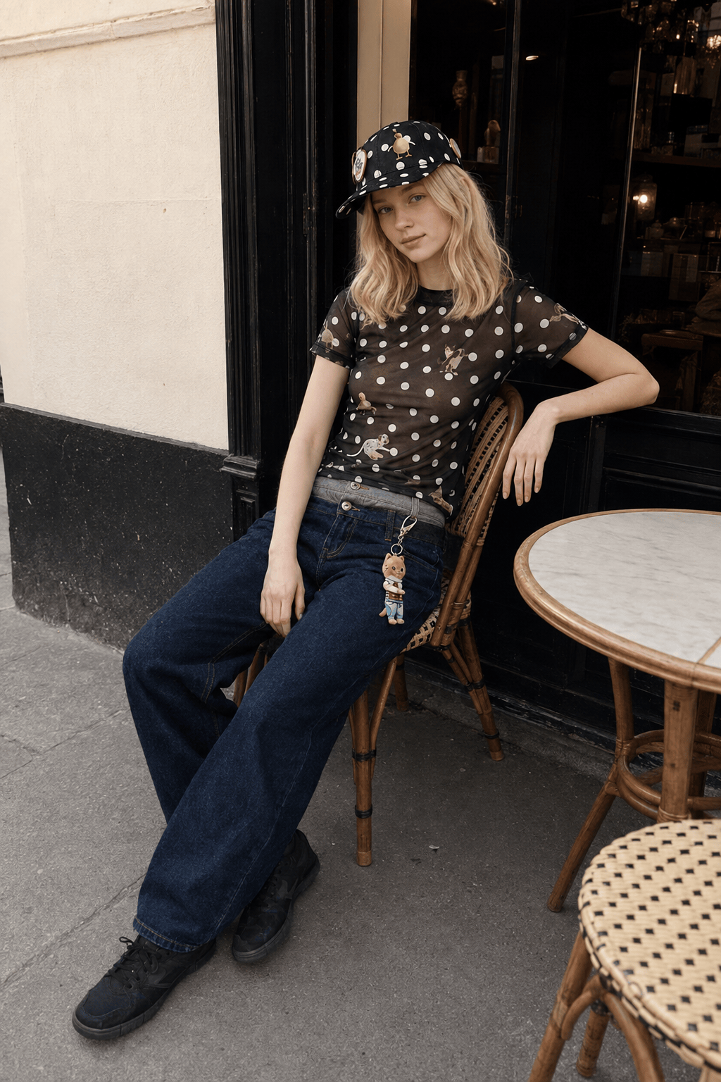 Sheer Polka Dot Mesh Crew Neck Long Sleeve Crop Top