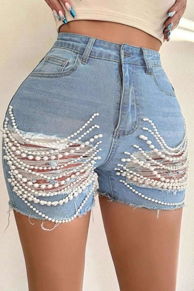 Embellished Distressed High Waist Shorts Secondary image