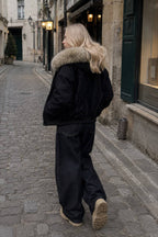 Black Short Puffer Fur Collar Jacket