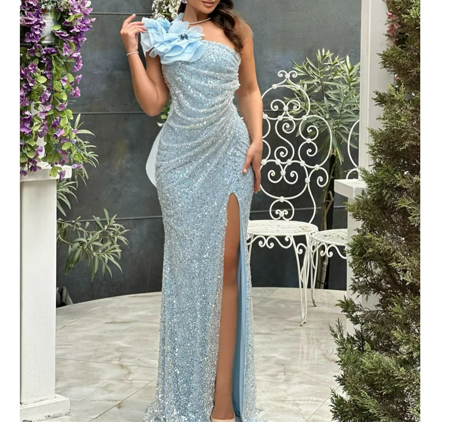 Sequin Beading One Shoulder Prom Dress Main image