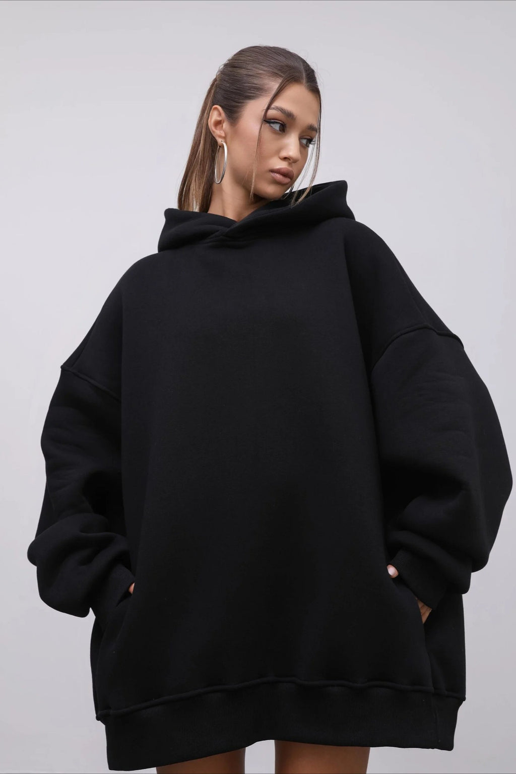 Solid Oversized Longline Pullover Lounge Hoodie