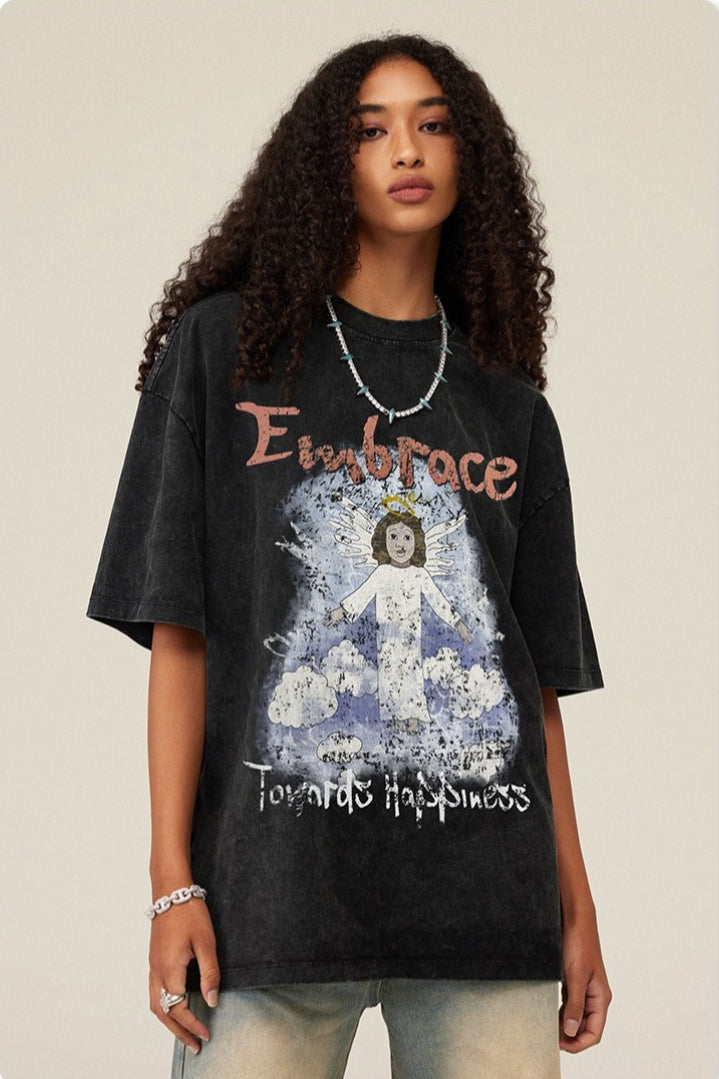 Vintage Washed Angel Print T-Shirt Main image