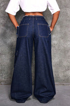 Raw Hem Multi Pocket Cargo Wide Leg Jeans