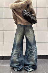 Vintage Washed Splatter Print Bootcut Wide Leg Jeans