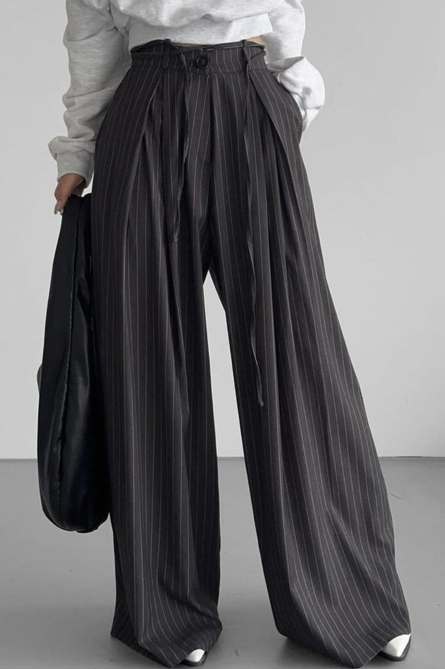 Retro Striped Slouchy High Waist Wide Leg Dress Pants Secondary image