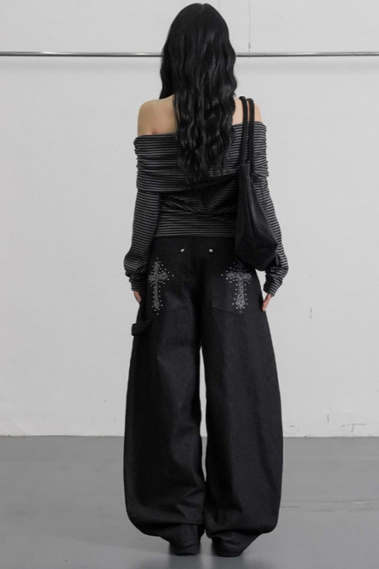 Leopard Cross Studded Wide Leg Jeans Main image