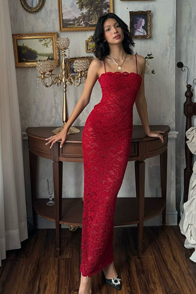 Elegant Red Lace Bodycon Slip Dress Main image