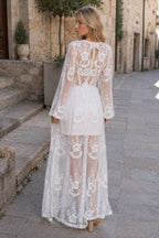 Embroidery V Neck Lace Maxi Boho Dress