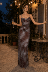 Dotted U Neck Open Back Slip Dress