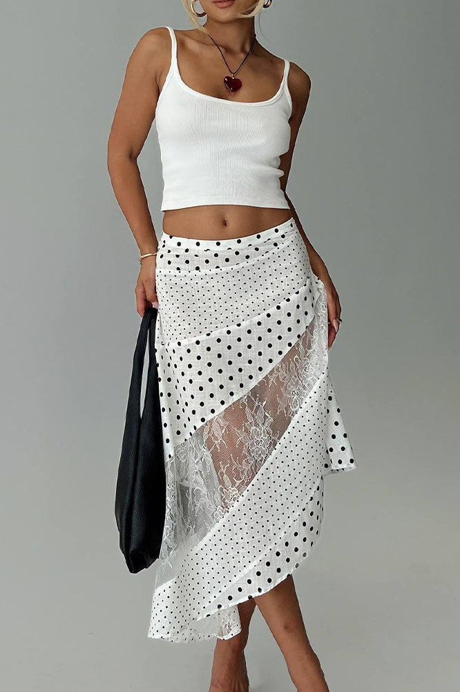Polka Dot Patchwork Asymmetric Skirt Main image