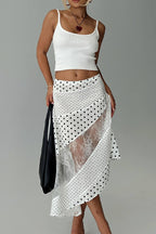 Polka Dot Patchwork Asymmetric Skirt