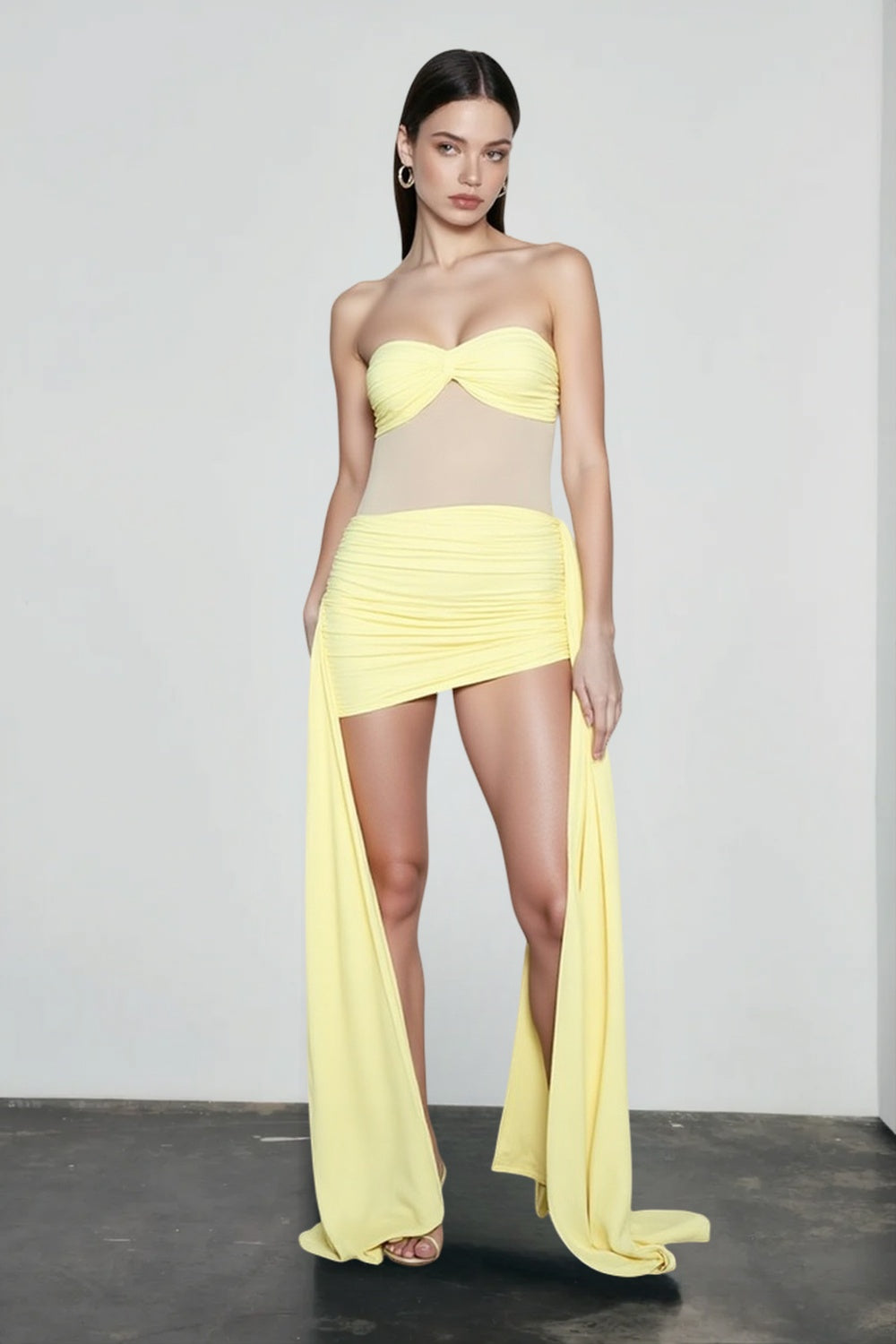 Bustier Backless Ruched Mesh Bodycon Dress Main image