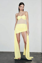 Bustier Backless Ruched Mesh Bodycon Dress