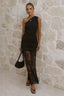 Solid Spliced One Shoulder Slit Chic Lace Dress