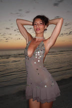 Halter Backless Sequin Ruffle Trendy Mini Sequin Dress