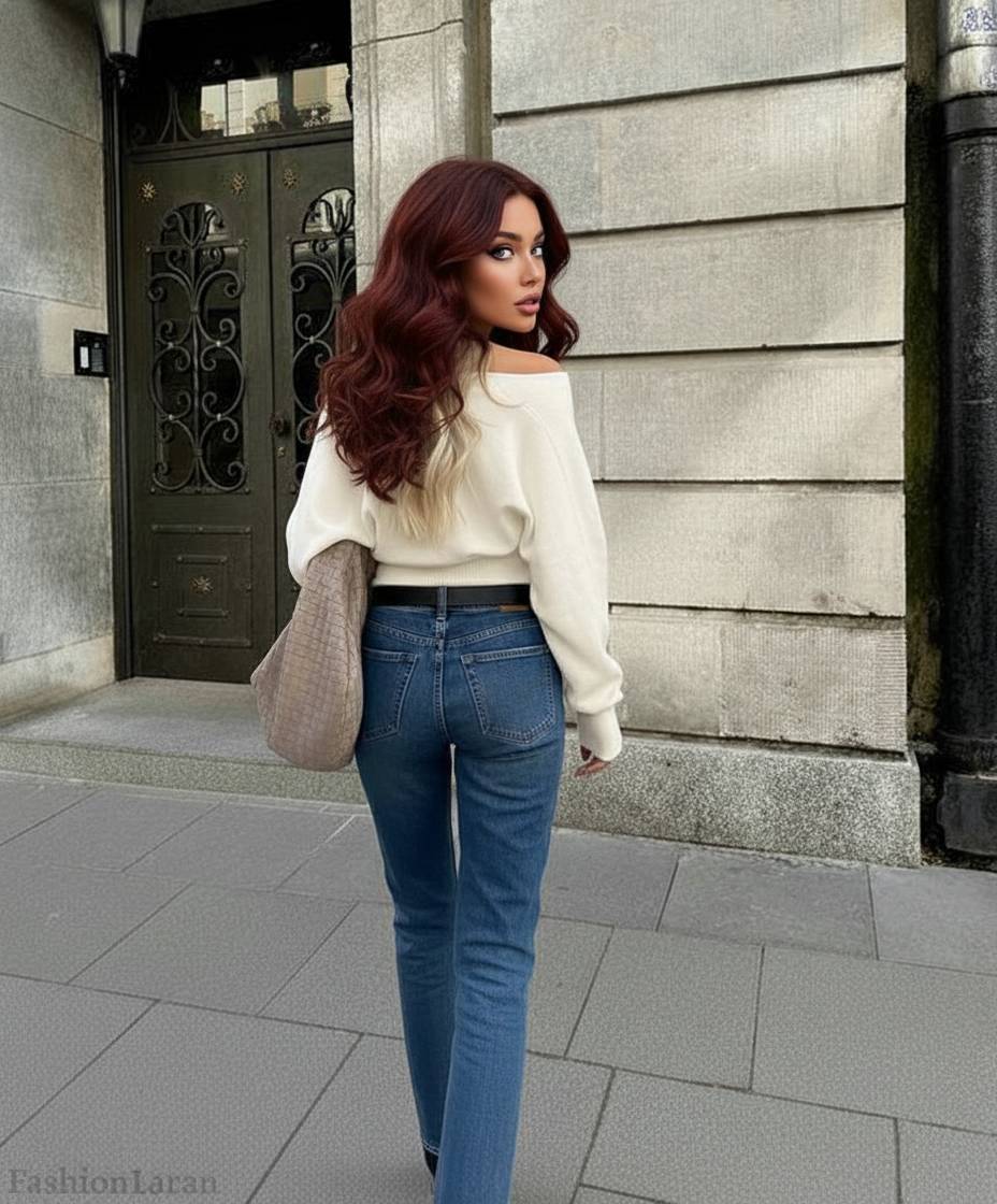 Off Shoulder Fitted Knit Sweater