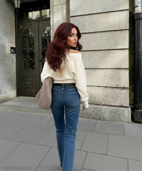 Off Shoulder Fitted Knit Sweater