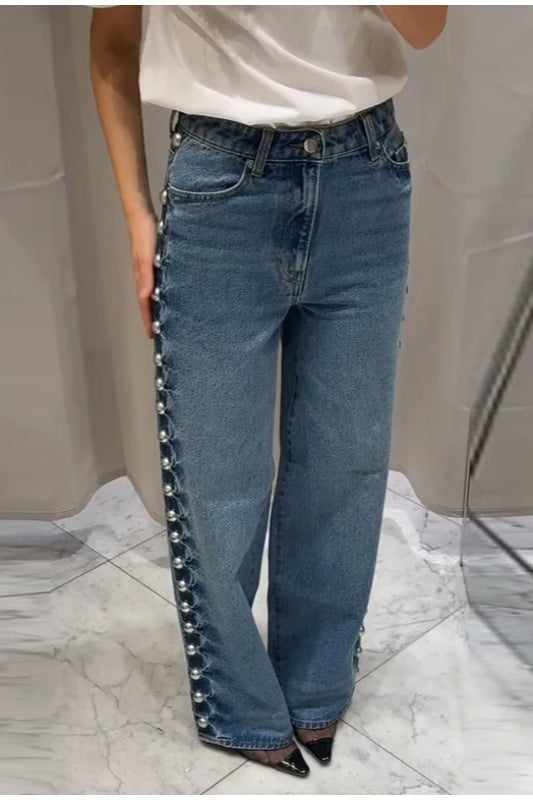 Beaded High Waist Straight Leg Jeans Main image