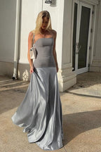 Long Satin Strapless Elegant Formal Dress