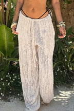 Textured Lace Drawstring Wide Leg Pants
