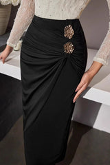 Gold Button Detail Bodycon Skirt