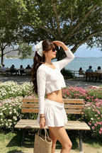 Smocked Ruffle Low Rise A Line Mini Skirt