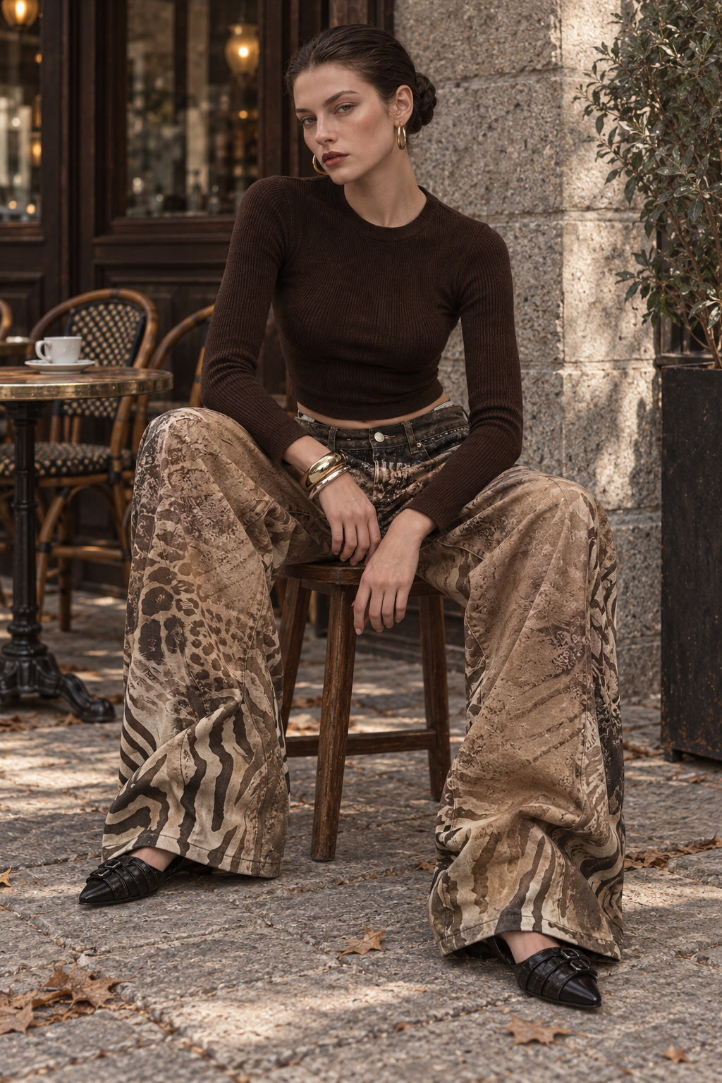 Leopard Zebra Print Wide Leg Jeans