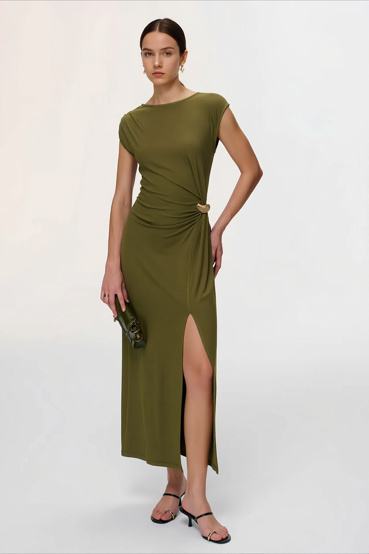 Slim Sleeveless Buckle High Slit Work Dress Main image