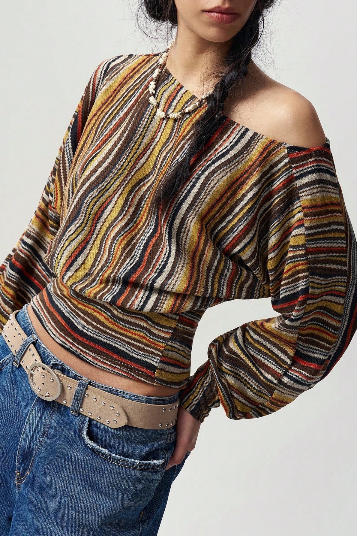 Multicolor Asymmetric Stripe Knit Top