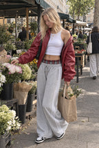 Vintage Stripe Embroidery Relaxed Double Waist Pants