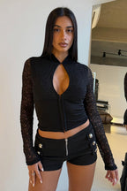 Keyhole Lace Panel Crop Long Sleeved T-shirts