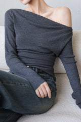 Asymmetric Neck Slim Knit Top