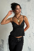 Satin Jacquard V Neck Slip Cami Top