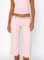 Eyelet Waist Flared Capri Pants