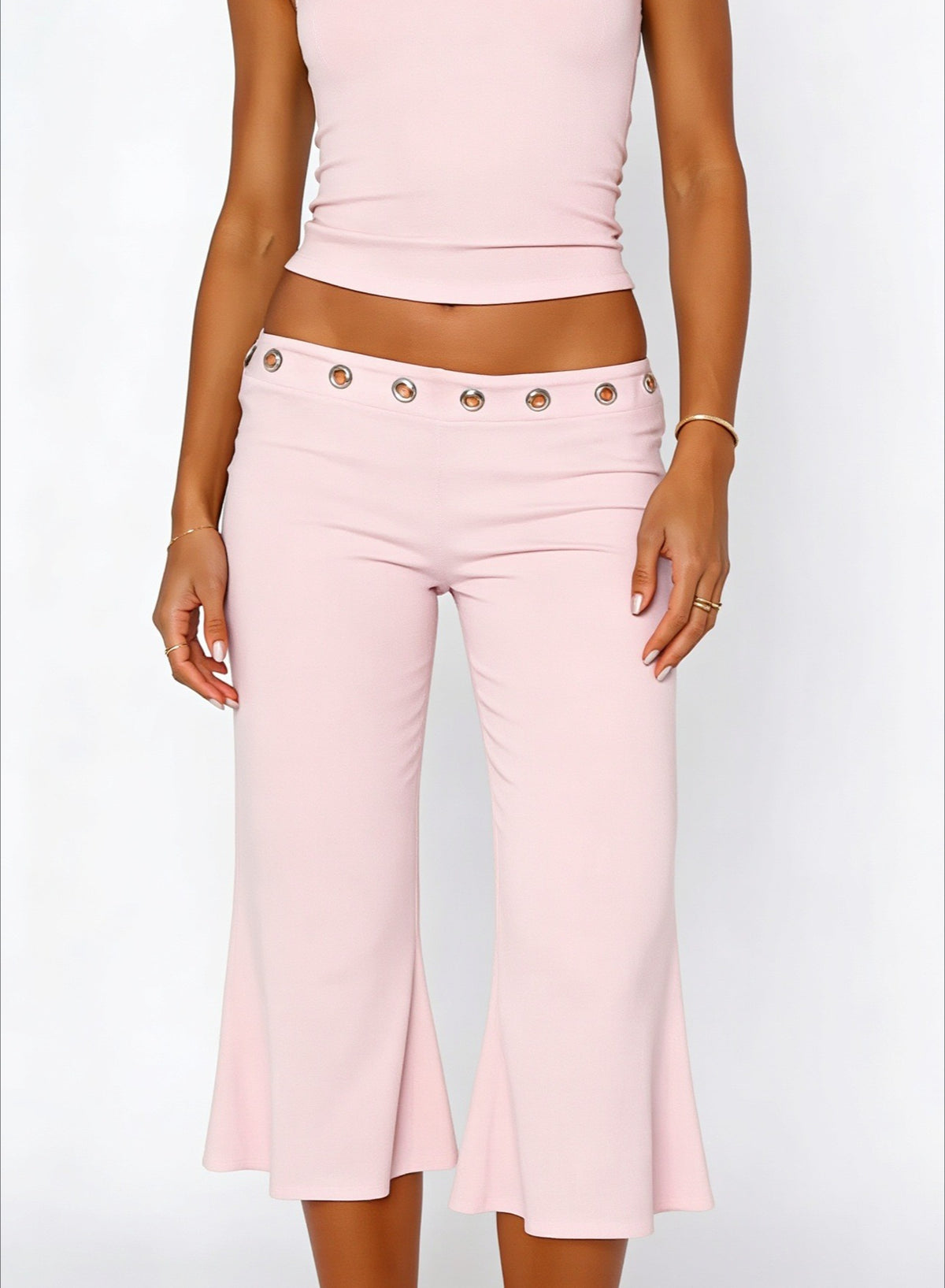 Eyelet Waist Flared Capri Pants