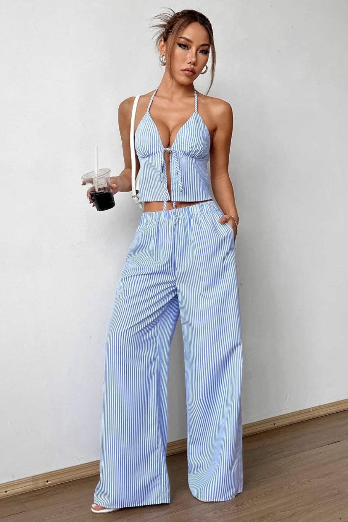 Striped Tank Elastic Straight Leg Pants Two Piece Set Main image