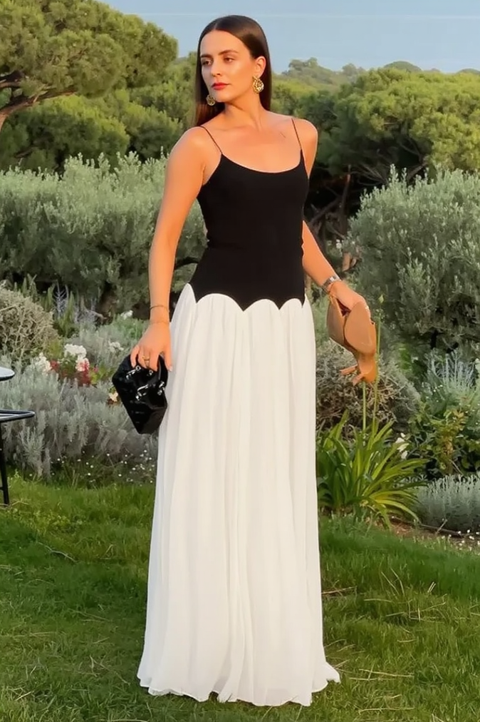 Color Block Open Back Waist Cinch Maxi Slip Dress Main image