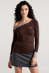 Color Block One Shoulder Knit Top