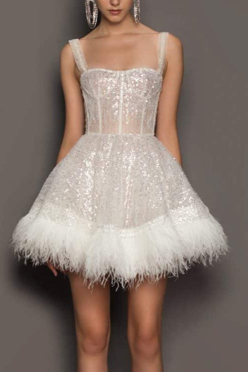 Feather Sequin Tube Top Spaghetti Strap Sequin Dress Secondary image