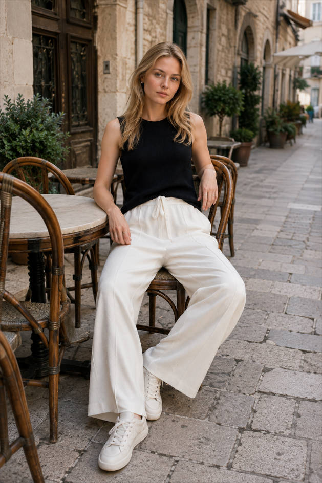 Wool Blend High Waist Knit Pants